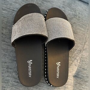 Black and Silver Women's Slide Sandals